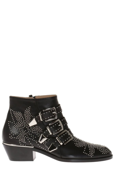 Shop Chloé Susanna Studded Heeled Ankle Boots In Black