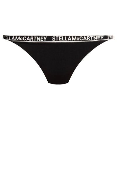 Shop Stella Mccartney Logo Embroidered Thong In Black