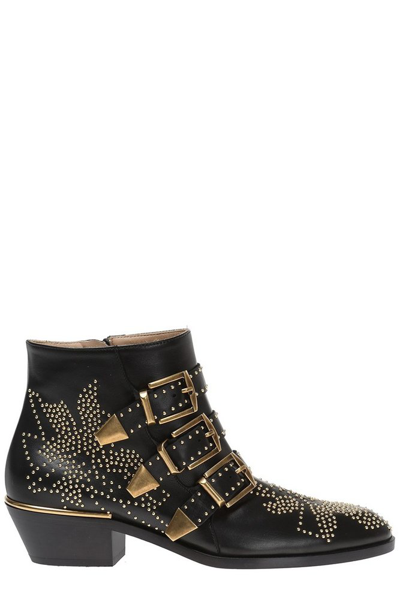 Shop Chloé Susanna Studded Heeled Ankle Boots In Black