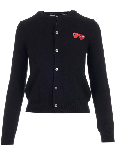 Shop Comme Des Garçons Play Logo Embroidered Buttoned Cardigan In Black