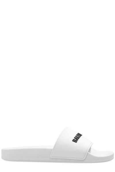 Shop Balenciaga Logo Slide Sandals In White