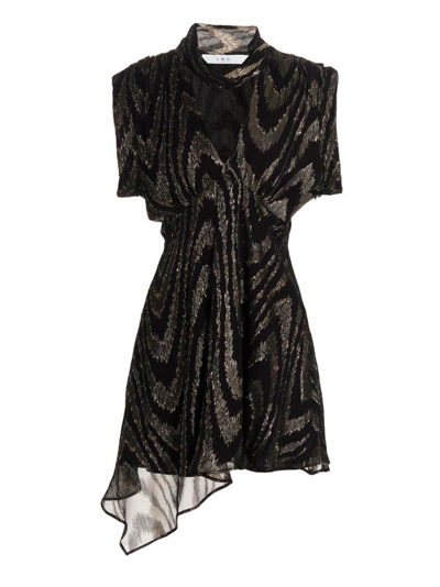 Shop Iro Leven Metallic Asymmetric Hem Mini Dress In Black