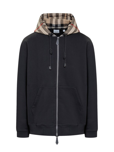 Shop Burberry Check Detailed Zipped Drawstring Hoodie In Multi