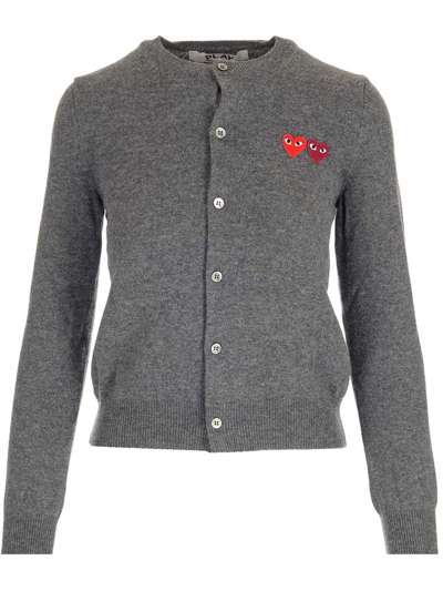 Shop Comme Des Garçons Play Logo Embroidered Buttoned Cardigan In Grey