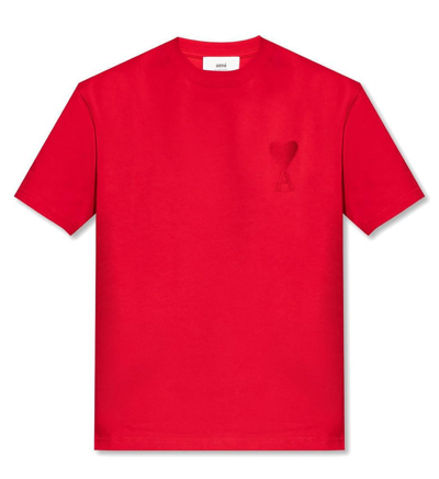 Shop Ami Alexandre Mattiussi Ami Logo Embroidered Crewneck T In Red