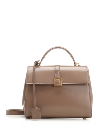 Shop Saint Laurent Le Fermoir Small Top Handle Bag In Brown