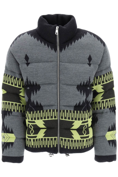 Shop Alanui Icon Jacquard Wool Down Jacket In Grey