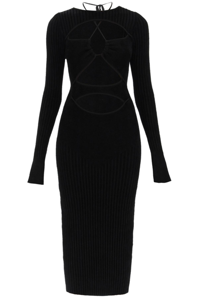 Shop Andreädamo Ribbed-knit Midi Dress With Cut Outs In Black