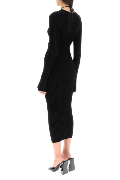 Shop Andreädamo Ribbed-knit Midi Dress With Cut Outs In Black