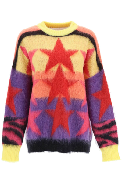 Shop Palm Angels Mohair And Merino Wool Star Sweater In Yellow