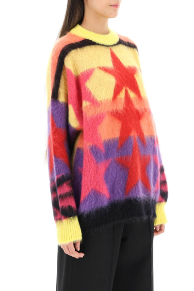 Shop Palm Angels Mohair And Merino Wool Star Sweater In Yellow
