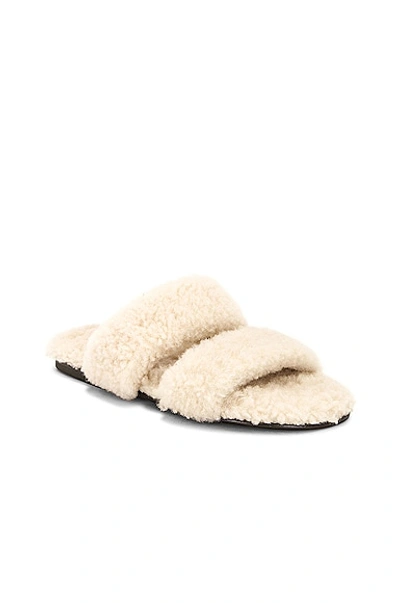 Saint Laurent Ivory Shearling Bleach Slippers In Naturale
