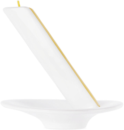 Clément Boutillon White Candle & Candle Holder Set In White