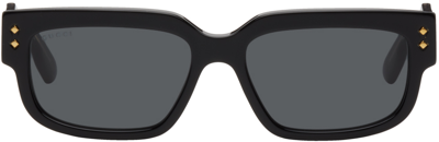 Shop Gucci Black Rectangular Sunglasses In Black-black-grey