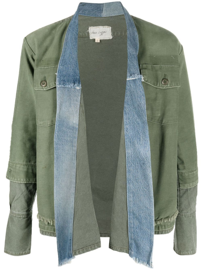 Shop Greg Lauren Two-tone Denim Jacket In Green