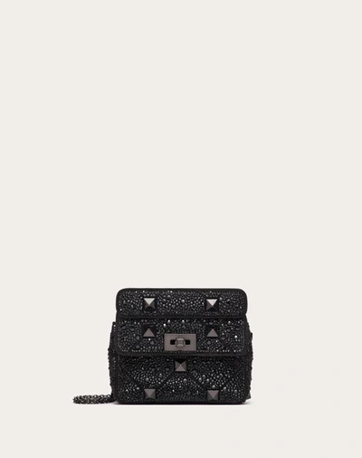 Shop Valentino Garavani Small Roman Stud The Shoulder Bag And Chain With Sparkling Embroidery Woman Black