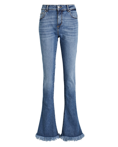 Shop Retroféte Presley Frayed Flared Jeans In Denim-lt