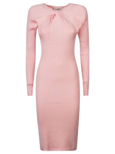 Shop Coperni Twisted Cut-out Knit Dress In Light Pink