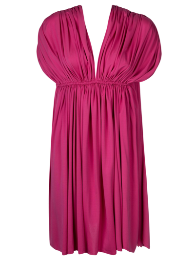 Shop Lanvin Asymmetric Pleated Short Dress In Bright Pink