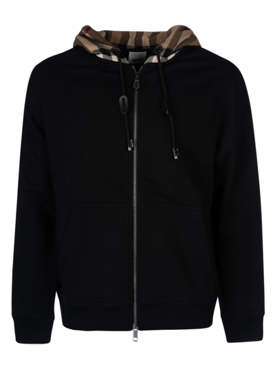 Shop Burberry Willow Check Hoodie In Black