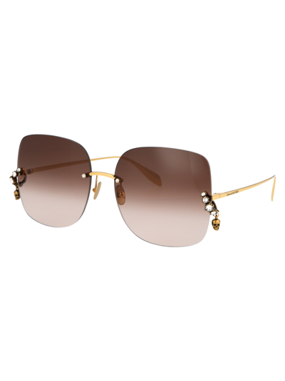 Shop Alexander Mcqueen Am0390s Sunglasses In 002 Gold Gold Brown