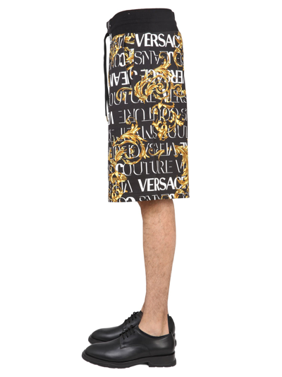 Shop Versace Jeans Couture Bermuda Shorts With Garland Print In Nero