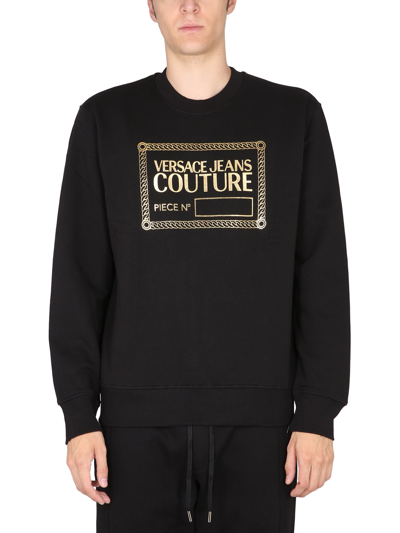 Shop Versace Jeans Couture Crewneck Sweatshirt With Logo In Nero