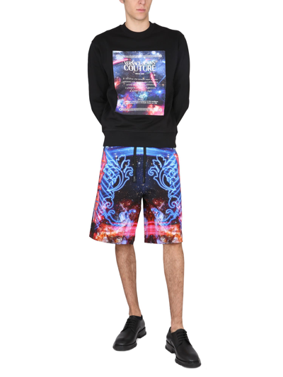 Shop Versace Jeans Couture Sweatshirt With Space Warranty Print In Nero