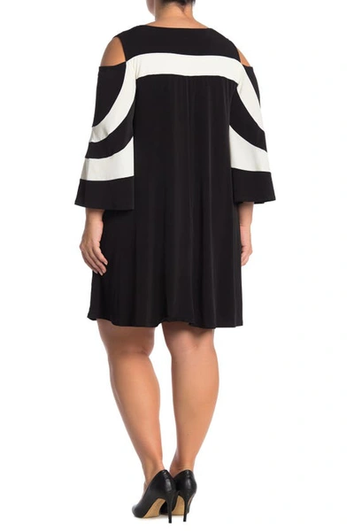 Shop Nina Leonard Cold Shoulder Jewel Neck Miracle Dress In Black/ivory
