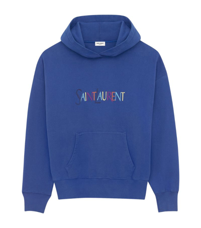 Shop Saint Laurent Logo Hoodie In Blue