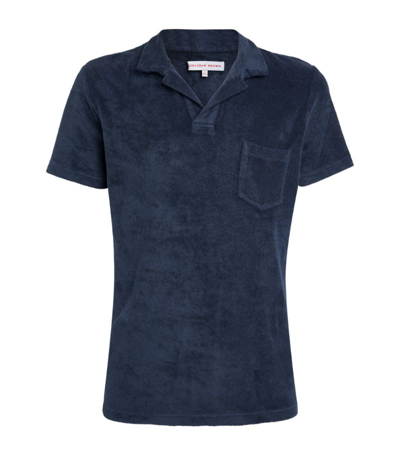 Shop Orlebar Brown Terry Towelling Polo Shirt In Navy