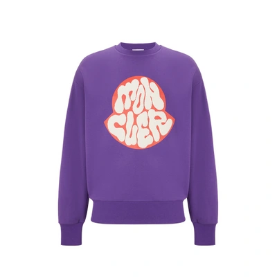 Shop Moncler Graphic Logo Cotton Sweatshirt In Purple