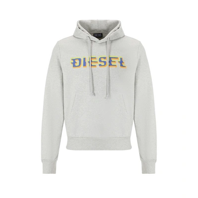 Shop Diesel Cotton-blend Logo Hoodie In Grey