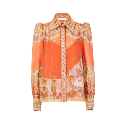 Shop Zimmermann Kaleidoscope Zodiac Silk And Linen Shirt In Multicolour