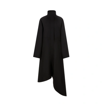 Shop Mossi Manteau Asymétrique En Laine In Noir