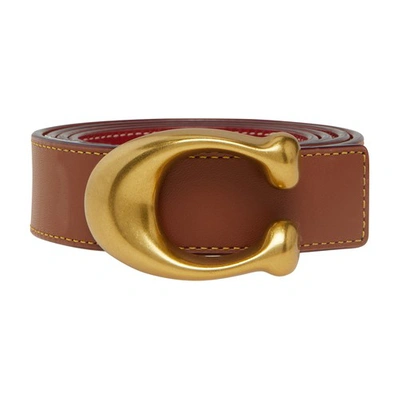 Shop Coach Signature Buckle Reversible Belt In Saddle Red