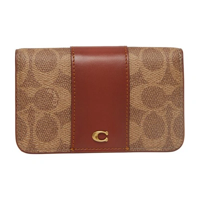 Shop Coach Slim Card Holder In Signature Canvas In B4 Tan Rust