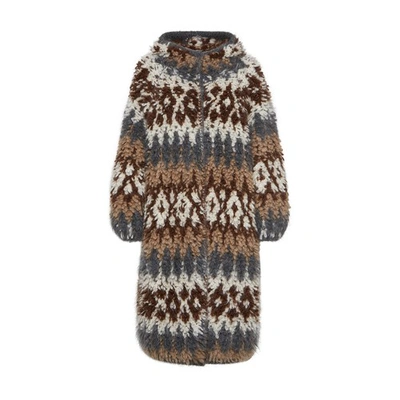 Brunello Cucinelli Nordic Print Oversized Hooded Mohair Coat In