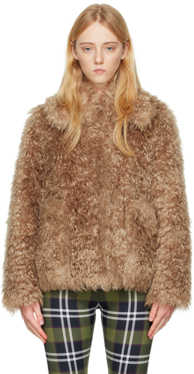 Burberry Mohair Wool-blend Faux Fur Jacket In Camel