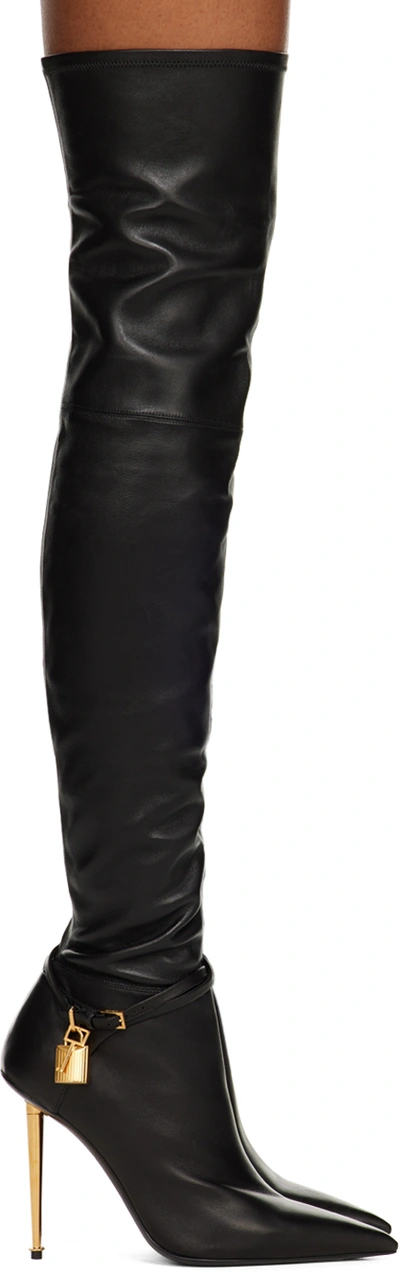Shop Tom Ford Black Padlock Over-the-knee Boots In U9000 Black