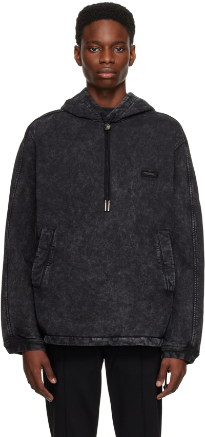 Shop Solid Homme Black Washed Hoodie In 718g Grey