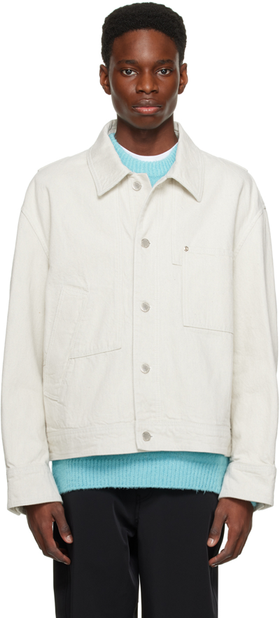 Shop Solid Homme Off-white Paneled Denim Jacket In 441i Ivory