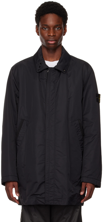 Stone Island Compass-badge Spread-collar Regular-fit Twill Coat In Black |  ModeSens