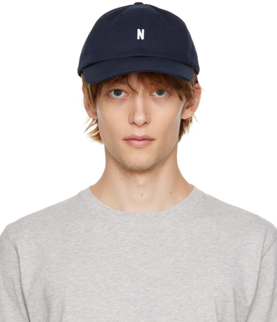 Shop Norse Projects Navy Embroidered Cap In Dark Navy