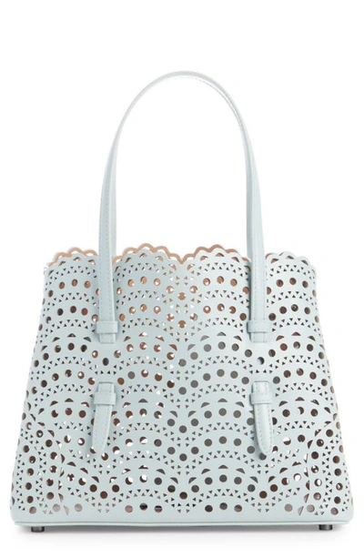 Shop Alaïa Small Mina Perforated Leather Tote In Grey