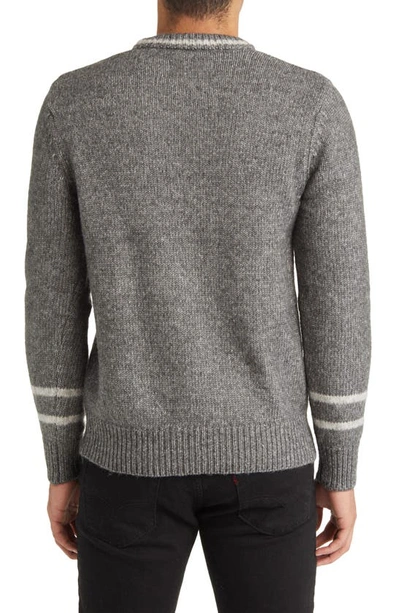 Schott Stripe Trim Triple Blend Crewneck Sweater In Charcoal