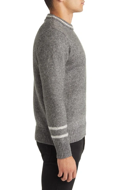 Schott Stripe Trim Triple Blend Crewneck Sweater In Charcoal