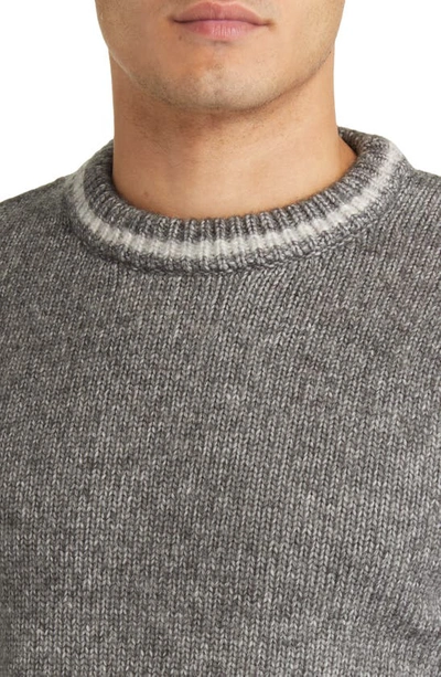 Schott Stripe Trim Triple Blend Crewneck Sweater In Charcoal