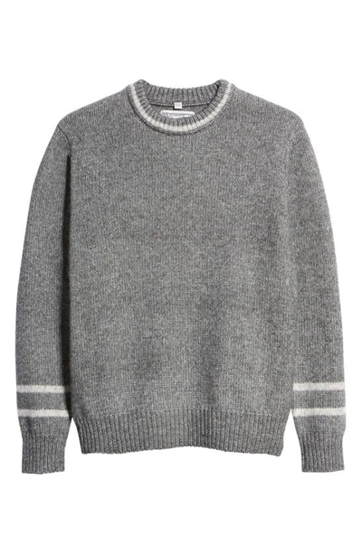 Schott Stripe Trim Triple Blend Crewneck Sweater In Charcoal