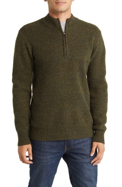 Schott Half Zip Rib Wool Blend Sweater In Moss